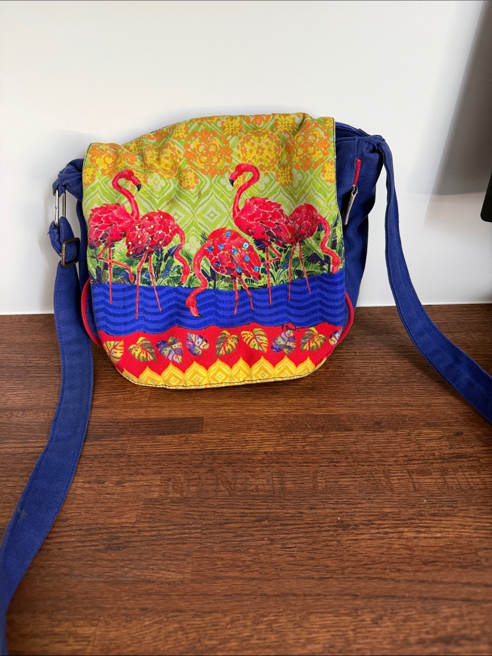 Paul Brent Bright Flamingo Canvas Crossbody Bag - Blue & Pink